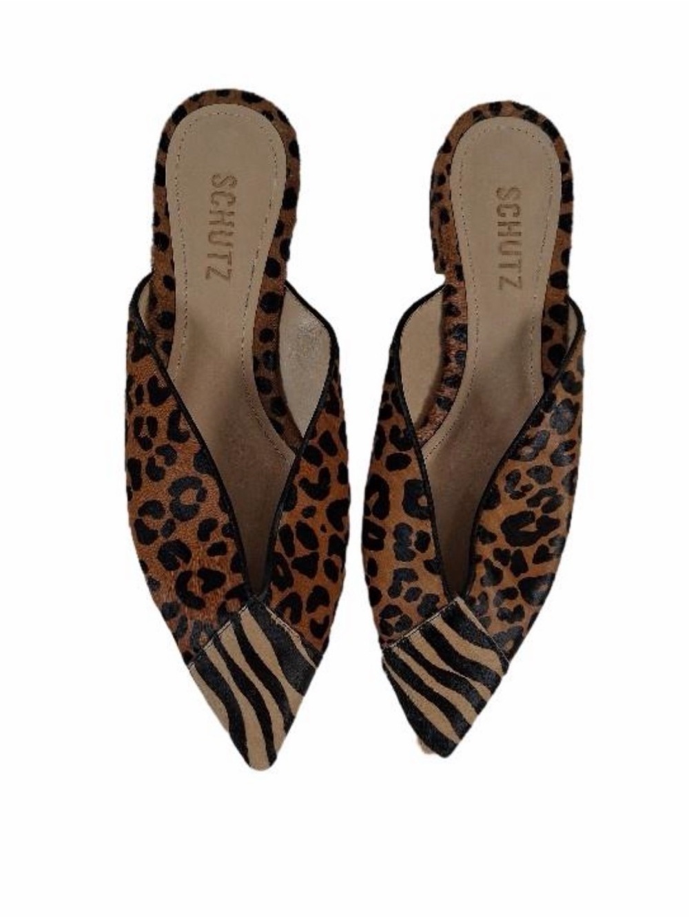 SCHUTZ Horsehair Leopard & Zebra Pointed-Toe Slip-On Mules - Brown/Black